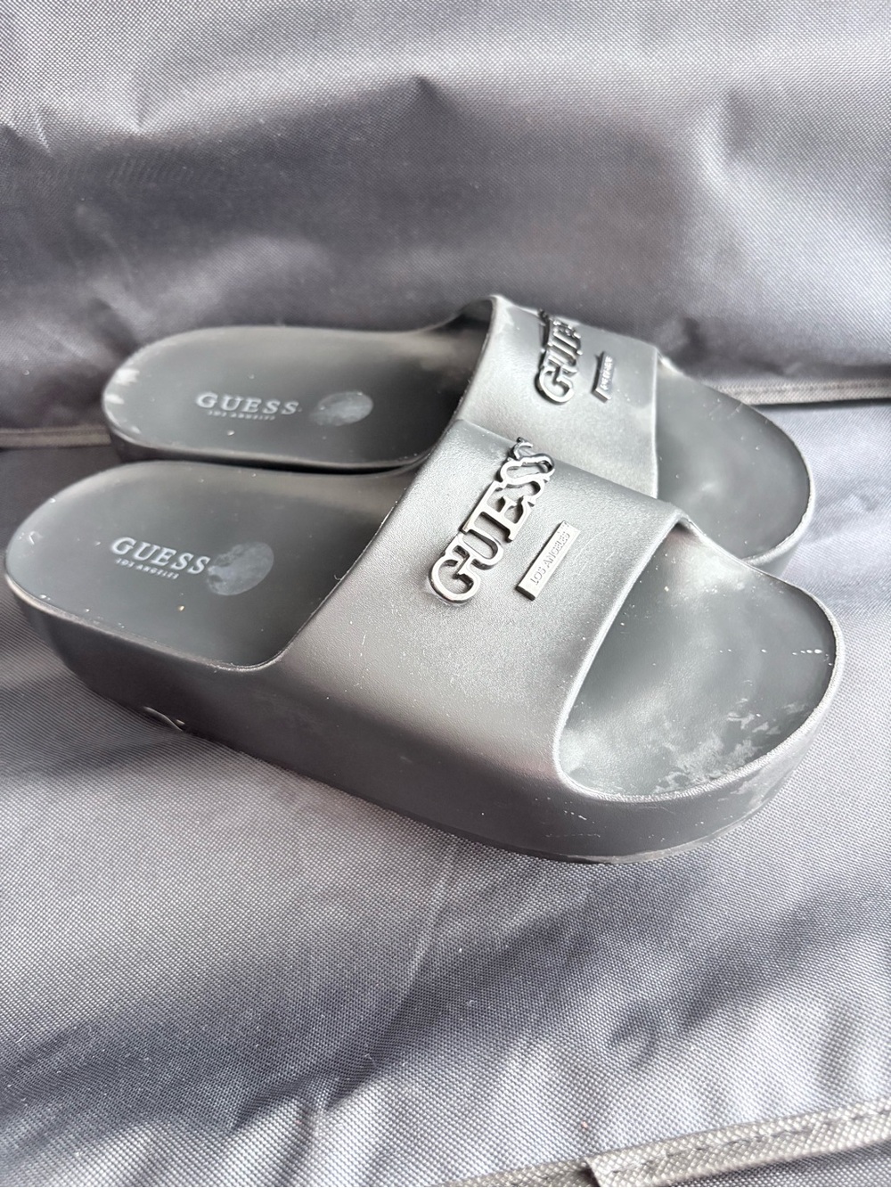 GUESS Black Platform Slide Sandals with Logo Strap